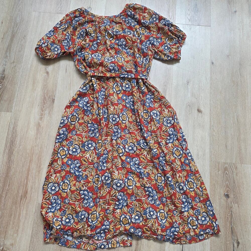 Faherty Rust Floral Midi Dress with Blue and Yellow Flowers - Picture 6 of 6